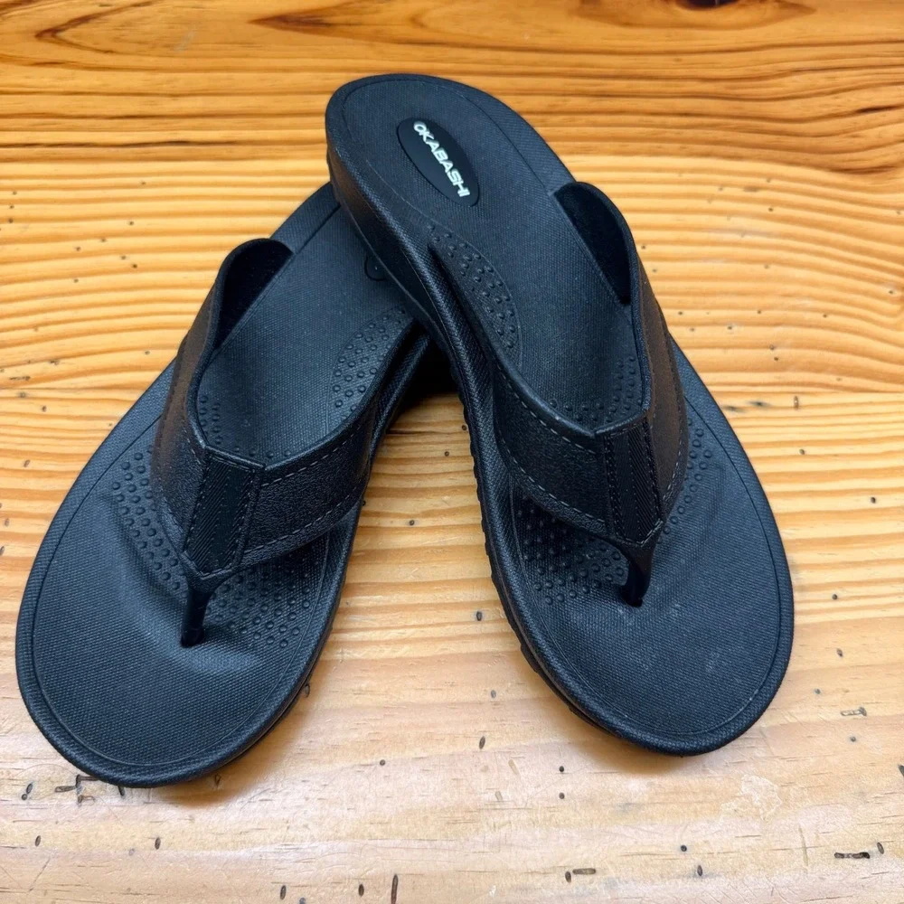 Okabashi Black Thong Flip Flop Sandals‎ Womens ML 6.5-7.5 Made in USA Comfort